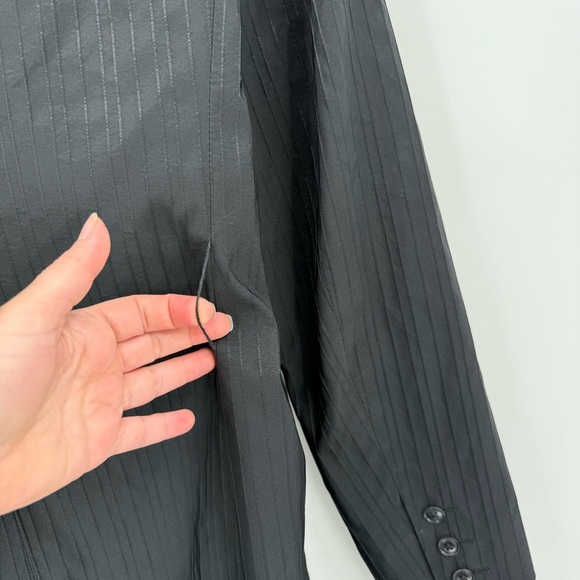 Max Mara Made In Italy Vintage Pinstripes Retro Black Long Jacket Size USA 8 - Picture 12 of 12